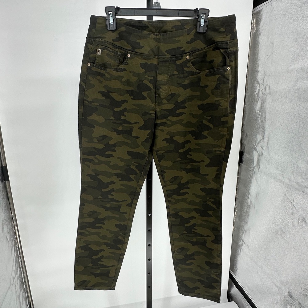 Belle Kim Gravel Pull On Ponte Knit Camouflage Pants Olive Green Size 1X